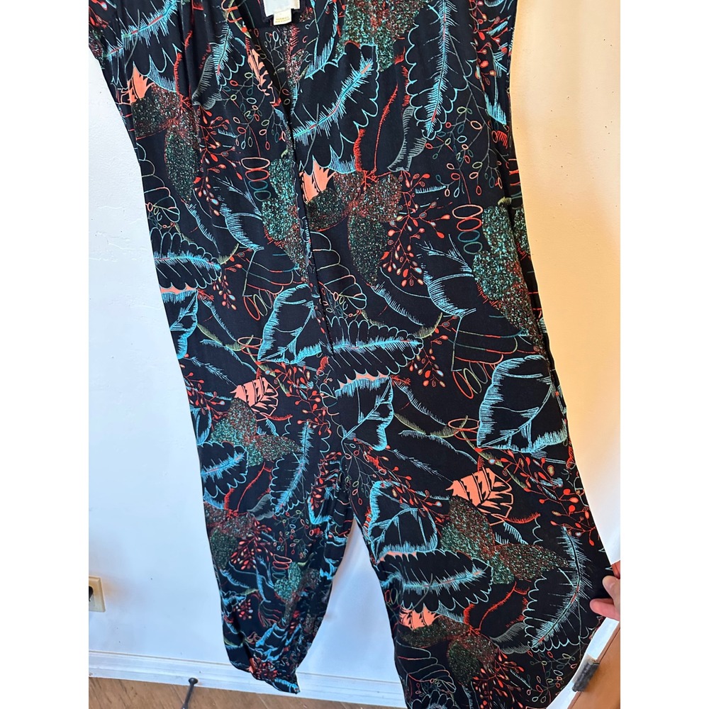 Maeve Anthropologie Tropical Botanical Print Tie Waist Jumpsuit Black XXS - Picture 12 of 12
